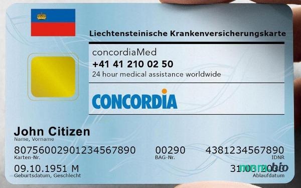 Liechtenstein karta ubezpieczenia zdrowotnego edytowalny szablon